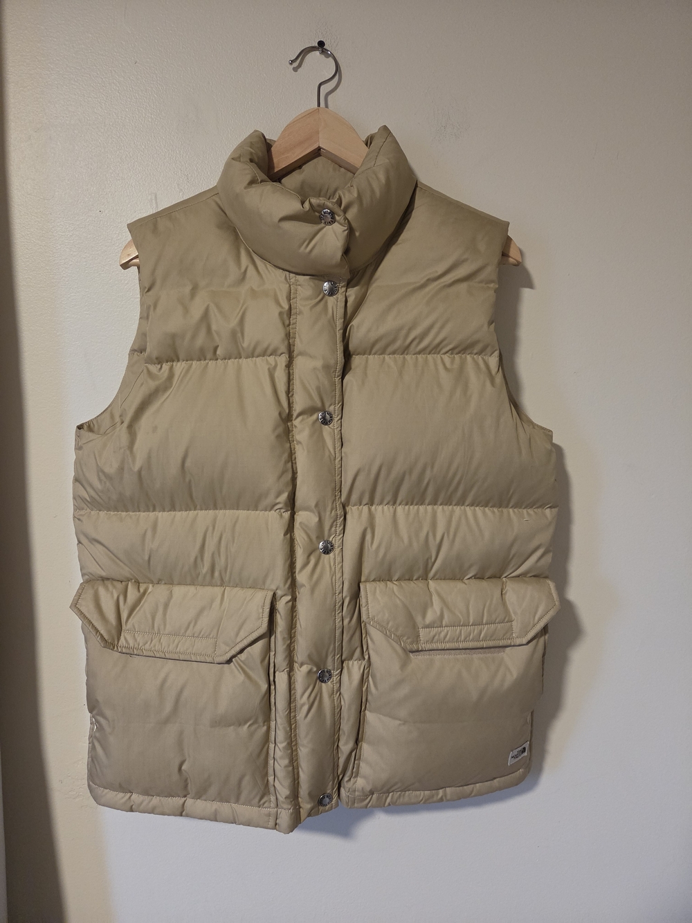 The North Face Tan Quilted Puffer Vest with High Neck